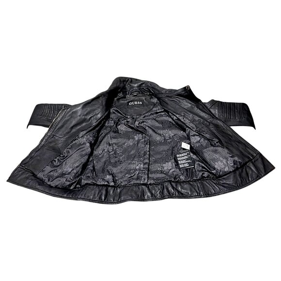 Guess Jacket Womens M Black Buttersoft Leather Moto Crop Goth Punk Biker Concert - Picture 14 of 16